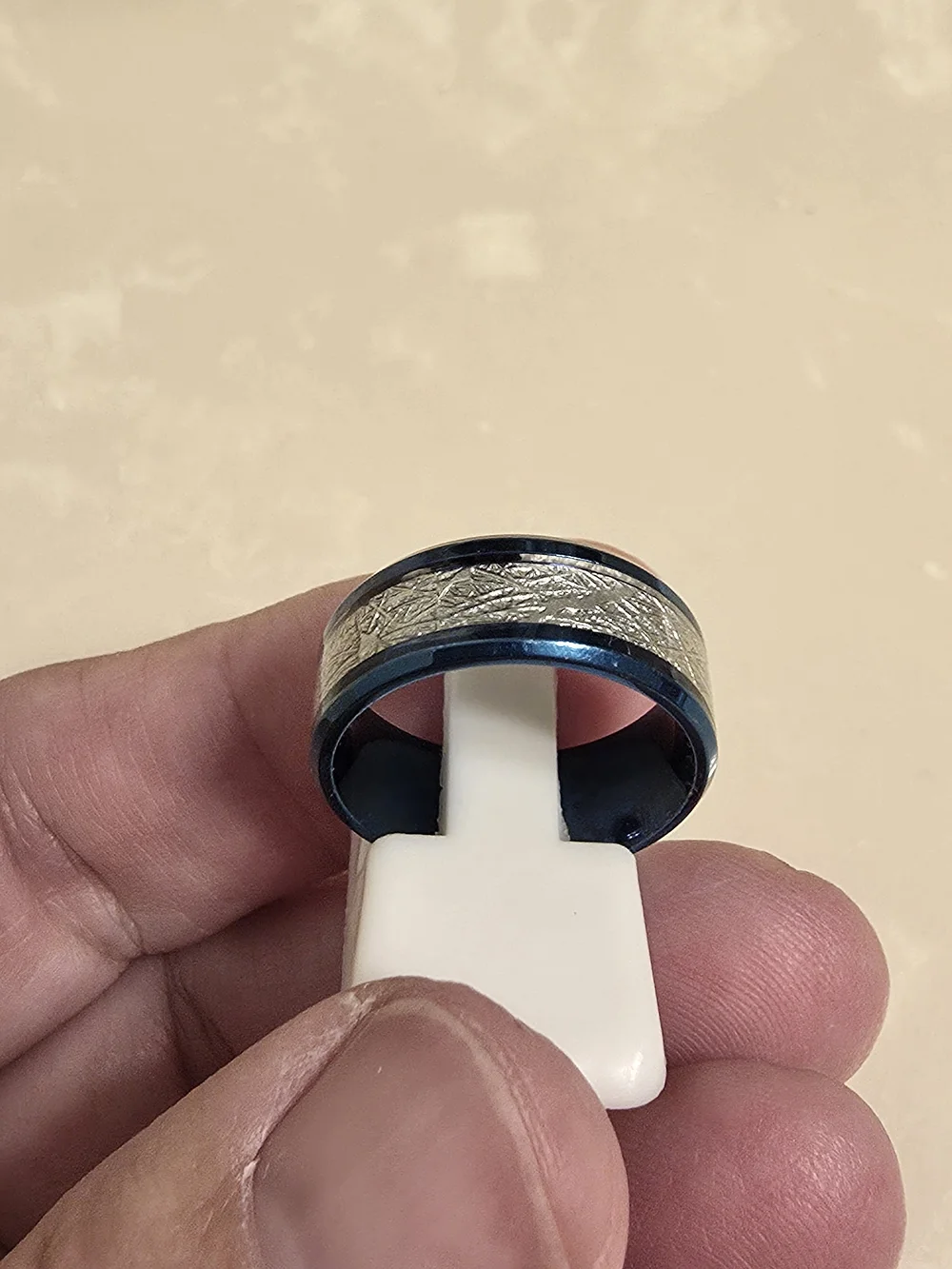 Men's Blue and Brushed Silver Ring Band - Size 7